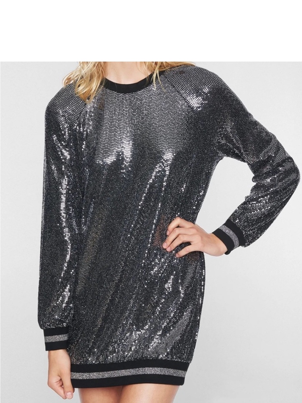 Pam & Gela Black Sequin Long Sleeve Mini Dress